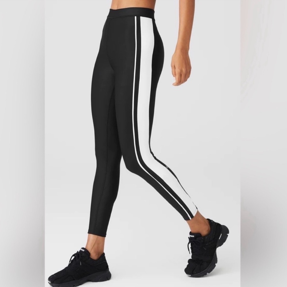 ALO Yoga Black Leggings with White Stripe